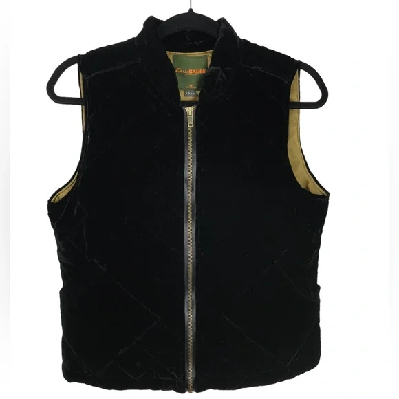 NWT Eddie Bauer Sport Shop 1920 Velvet Quilted Vest Black‎ Medium